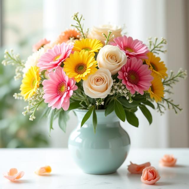 Een prachtig gemengd boeket van verse seizoensbloemen