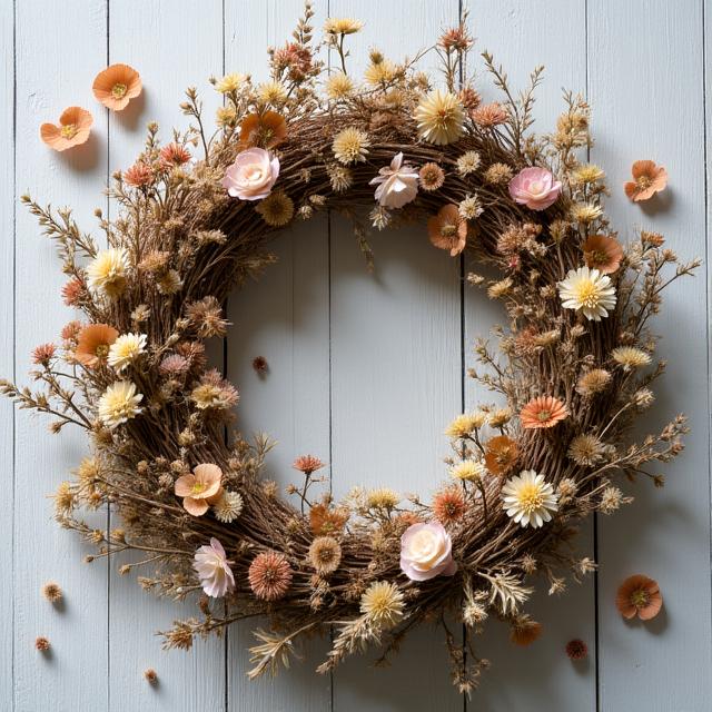 Handgemaakte krans van droogbloemen