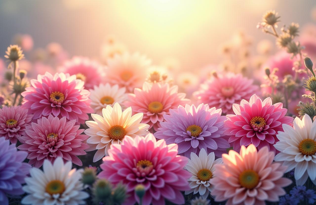 Een weelderige en artistieke compositie van diverse bloemen