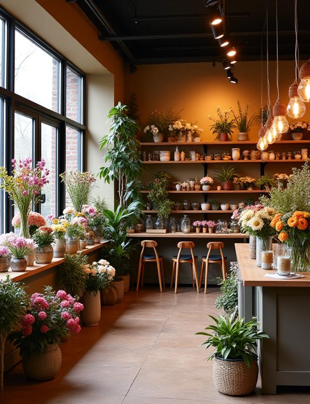 Het sfeervolle interieur van de Fleuriste winkel in Amsterdam